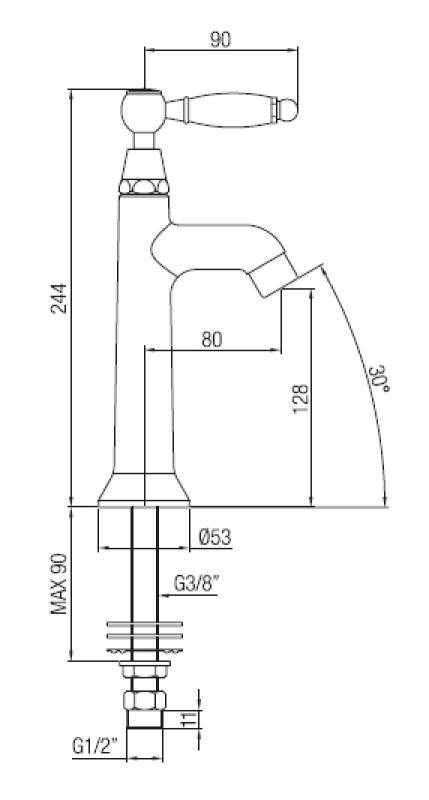 Rubinetto da lavabo classico PB con leva bianca acqua fredda con bronzo 1208853892.