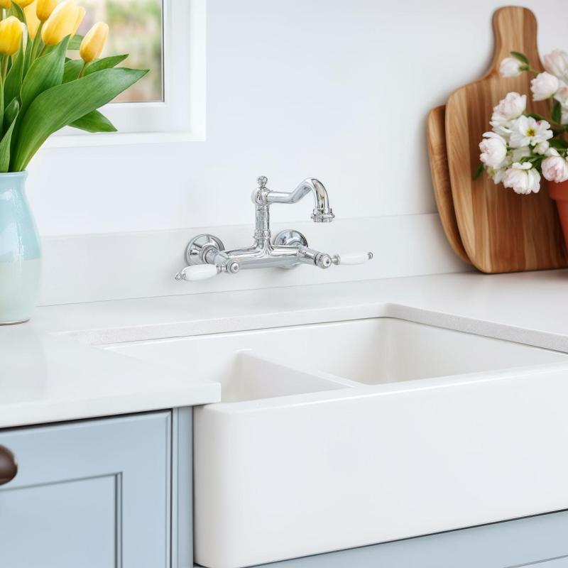 PB Rubinetto classico montato a parete con maniglie bianche Cromato 1208854172.