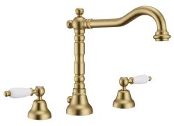 PB Rubinetto classico a 3 fori per lavabo con leve bianche Bronzo 1208854272