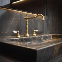 PB Rubinetto classico a 3 fori per lavabo con leve bianche Bronzo 1208854272