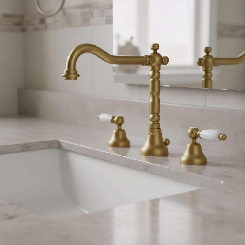 PB Rubinetto classico a 3 fori per lavabo con leve bianche Bronzo 1208854272