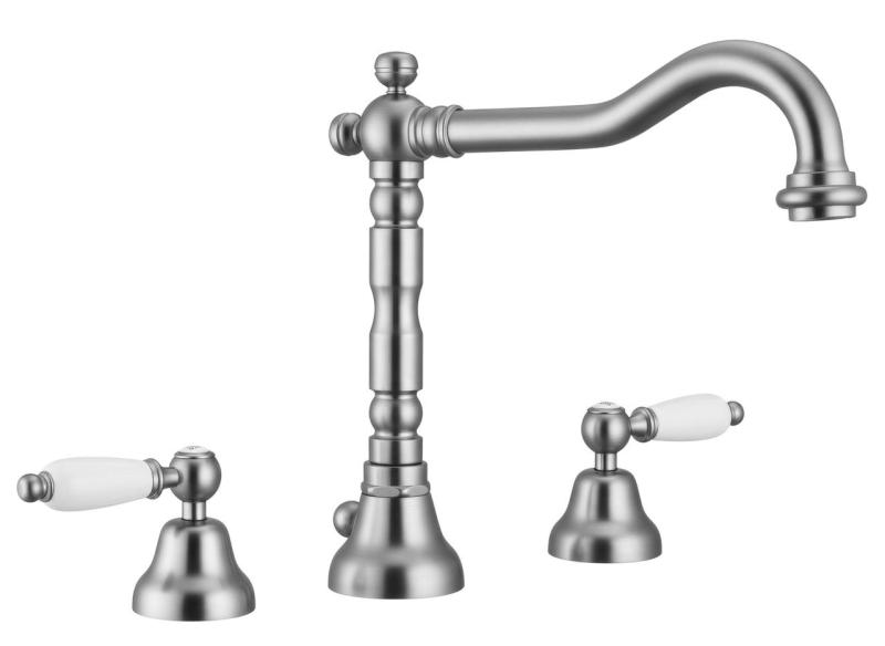 PB Rubinetto classico a 3 fori per lavabo con leve bianche in acciaio inossidabile 1208854282