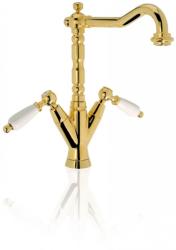 PB Rubinetto classico per lavabo con leve bianche e beccuccio lungo 18,5 cm acciaio inossidabile 1208854312