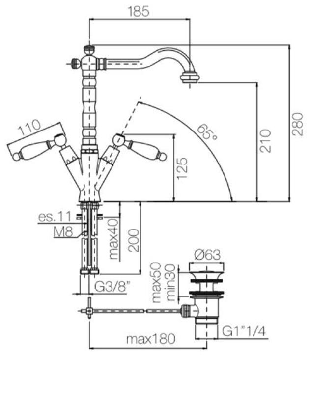 PB Rubinetto classico per lavabo con leve bianche e beccuccio lungo 18,5 cm acciaio inossidabile 1208854312