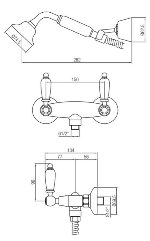 PB rubinetto classico da appoggio set doccia con maniglie bianche inclusa doccetta in acciaio inox 1208854492