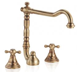 PB Rubinetto classico per lavabo a 3 fori con manopole a stella e beccuccio 18,5 cm Cromo 1208854922