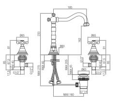 PB Rubinetto classico per lavabo a 3 fori con manopole a stella e beccuccio 18,5 cm Bronzo 1208854942