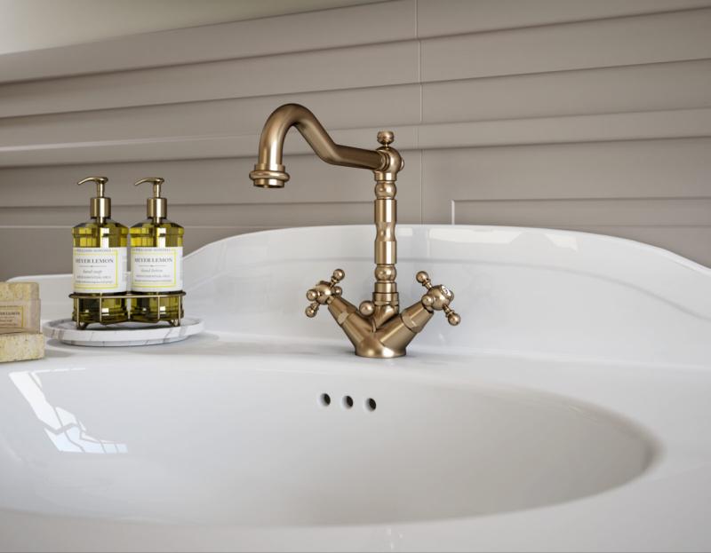 PB Rubinetto classico per lavabo con manopole a stella e beccuccio 18,5 cm Bronzo 1208854962