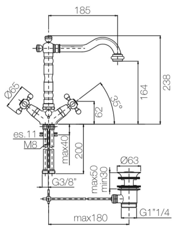 PB Rubinetto classico per lavabo con manopole a stella e beccuccio 18,5 cm acciaio inossidabile 1208854972
