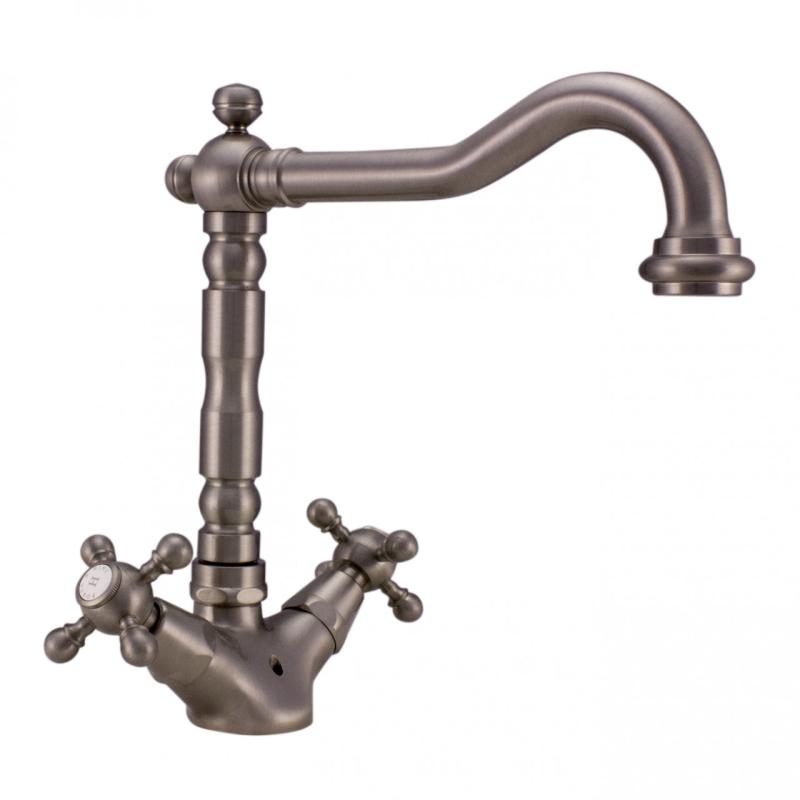 PB Rubinetto classico per lavabo con manopole a stella e beccuccio 18,5 cm acciaio inossidabile 1208854972