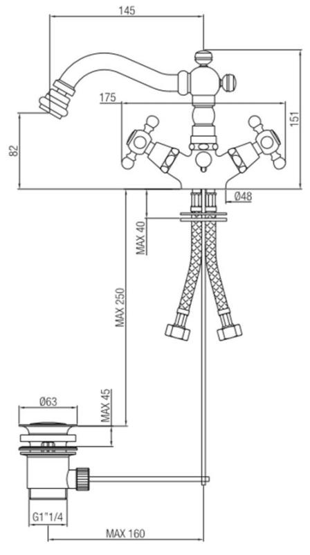 Rubinetto bidet classico PB con beccuccio da 145 mm in acciaio inossidabile 1208855032