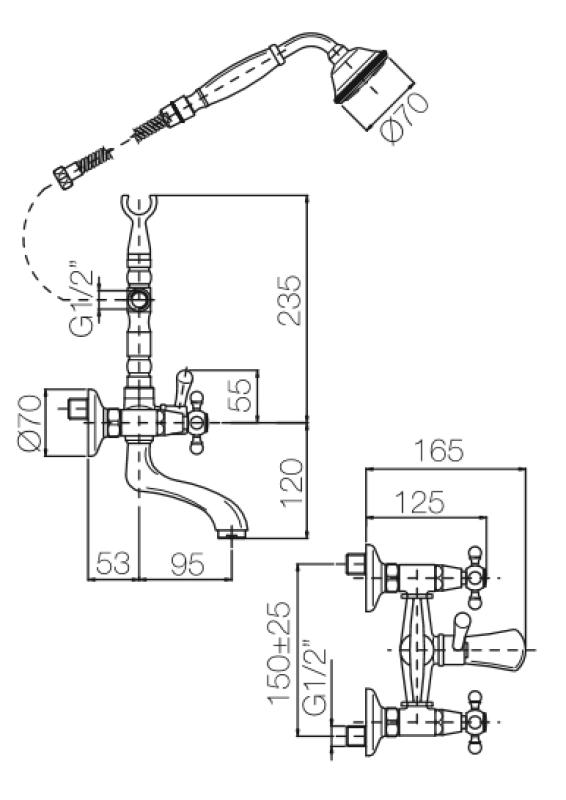 PB rubinetto classico da appoggio set rubinetteria per vasca con manopole a stella cromato con doccetta inclusa 1208855152