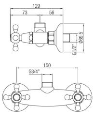 PB rubinetto classico miscelatore doccia con manopole a leva cromato attacco superiore 1208855302