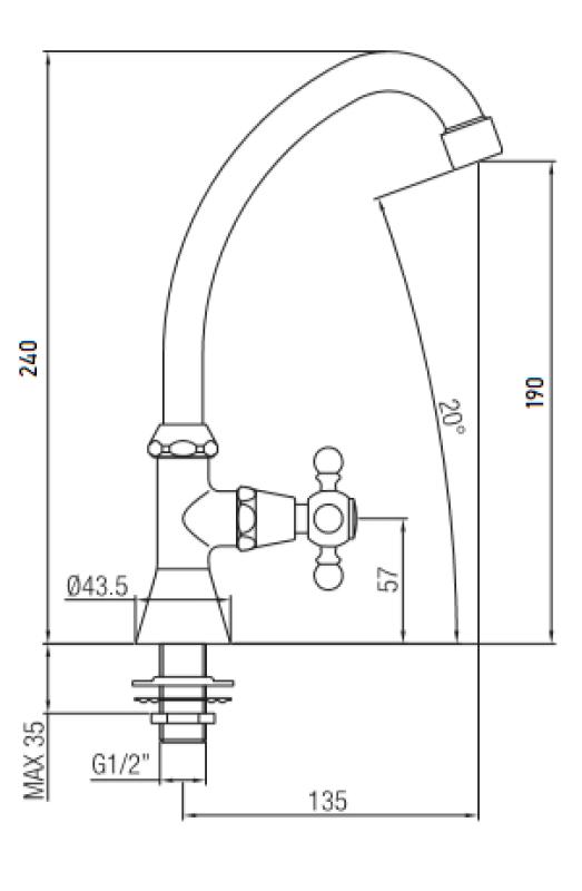 Rubinetto classico PB per lavabo con manopola resistente per acqua fredda con uscita alta in acciaio inossidabile 1208855672