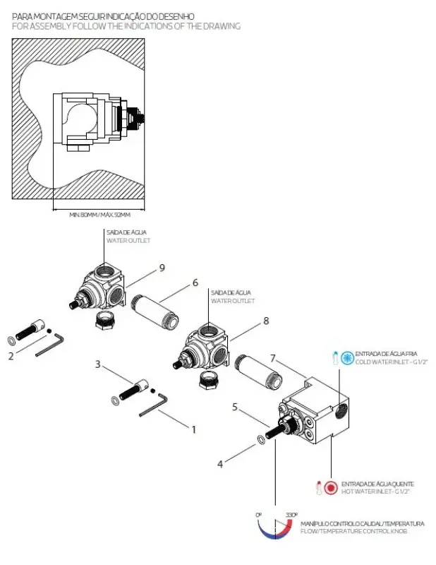 Waterevolution Flow Miscelatore termostatico ad incasso per doccia con 2 rubinetti di arresto cromo 1208916482