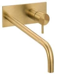 Rubinetto lavabo da incasso Waterrevolution Flow con placca di copertura in ottone spazzolato con bocca di erogazione 21 cm T1161LE-21