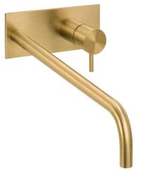 Rubinetto da incasso per lavabo Waterevolution Flow con placca di copertura in ottone spazzolato con bocca di erogazione da 25 cm T1161LE-25