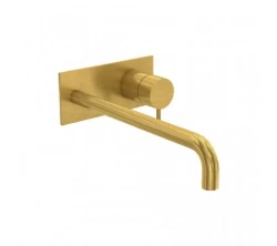 Rubinetto da incasso per lavabo Waterevolution Flow con placca di copertura in ottone spazzolato con bocca di erogazione da 25 cm T1161LE-25