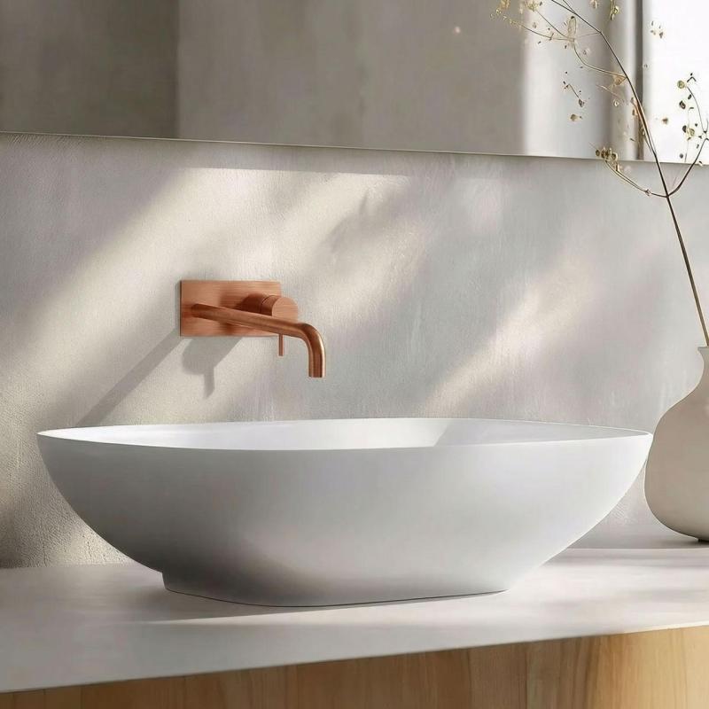 Waterevolution Flow Miscelatore per lavabo ad incasso con piastra di copertura PVD Rame Spazzolato con beccuccio da 15 cm T1161CPE-15