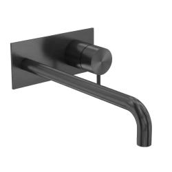 Rubinetto da incasso per lavabo Waterevolution Flow con placca di copertura PVD Gun Metal con bocca di erogazione 21 cm T1161GME-21