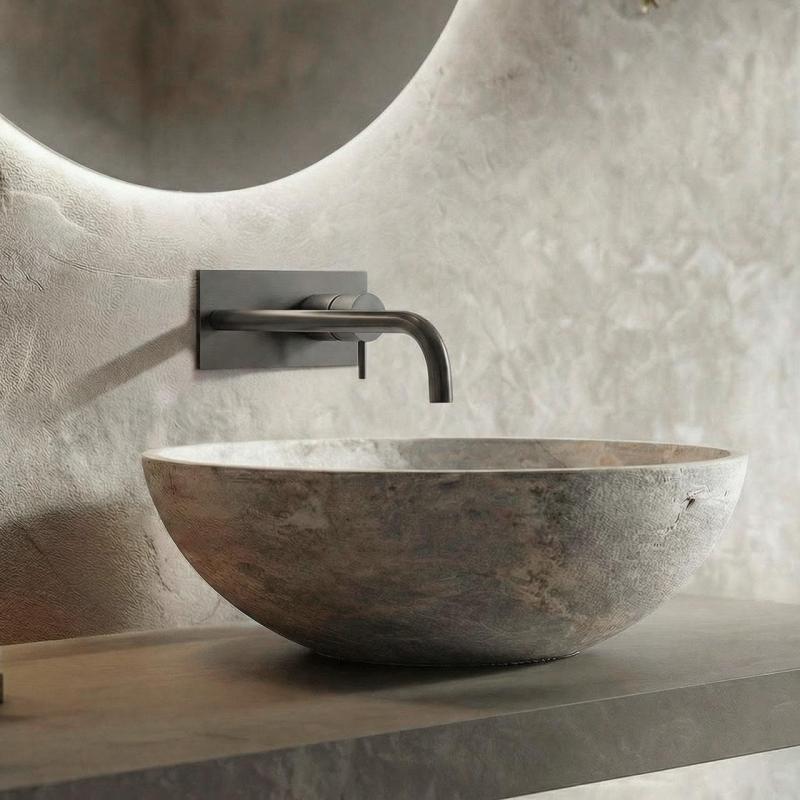 Rubinetto da incasso per lavabo Waterevolution Flow con placca di copertura PVD Gun Metal con bocca di erogazione 21 cm T1161GME-21