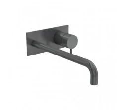 Waterevolution Flow Miscelatore per lavabo ad incasso con piastra di copertura PVD Gun Metal con beccuccio da 25cm T1161GME-25