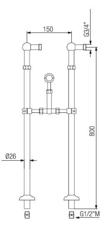 PB rubinetto da bagno a pavimento nostalgico con manopole in acciaio inossidabile 6000
