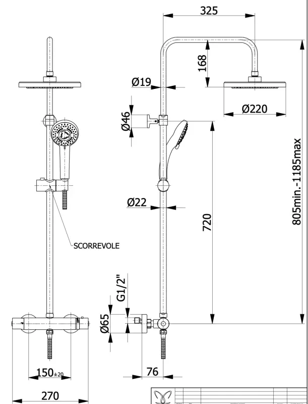 DEMM Shower combinazione doccia termostato con doccia a pioggia cromata 1208946965