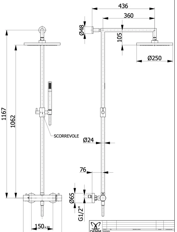 DEMM Shower combination thermostat with rain shower chrome 1208946967