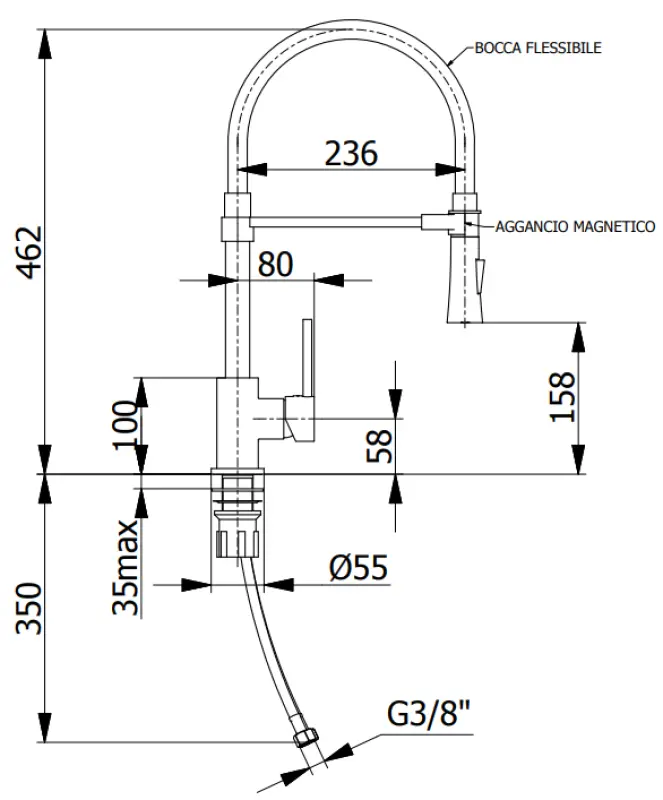 DEMM Rubinetto da cucina alto con beccuccio girevole e funzione doccia cromo/nero 1208947355