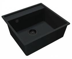 GraniteMy Bremen lavello in granito 53x50 cm nero sopra il piano sottopiano ed a filo con foro per rubinetto 1208952256