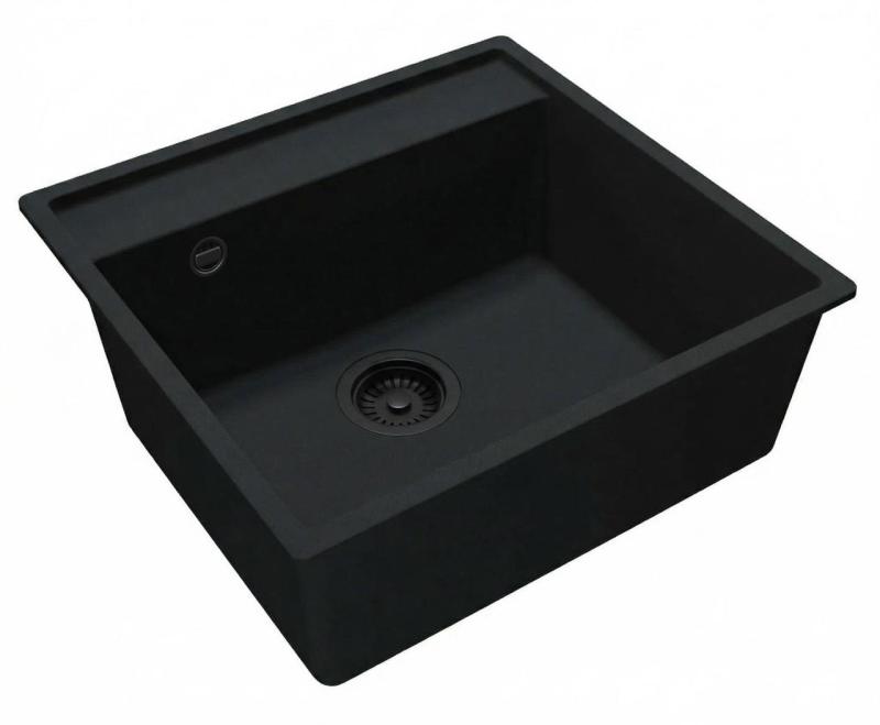 GraniteMy Bremen lavello in granito 53x50 cm nero sopra il piano sottopiano ed a filo con foro per rubinetto 1208952256