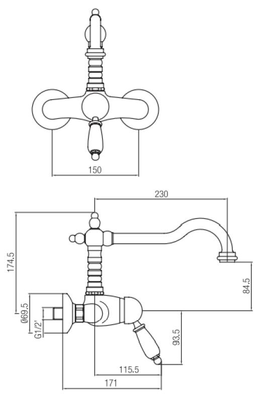PB Rubinetto a parete monocomando con leva bianca Bronzo
