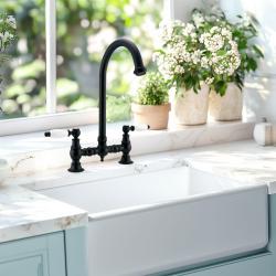 PB Nostalgic Bridge Rubinetto da cucina nero opaco rotondo con leve bianche PBN.ZW.R.WH