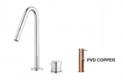 Waterevolution Flow Rubinetto lavabo a 2 fori con bocca piccola 120 mm PVD rame spazzolato T112VCPE