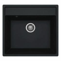 GraniteMy Bremen lavello in granito 53x50 cm nero da incasso, sottotop e filo top con piano per foro rubinetto CON TAPPO IN ACCIAIO INOX