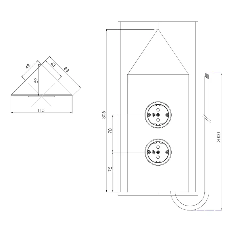 Colonna elettrica con 2 prese e con messa a terra angolare in acciaio inossidabile 1208953220