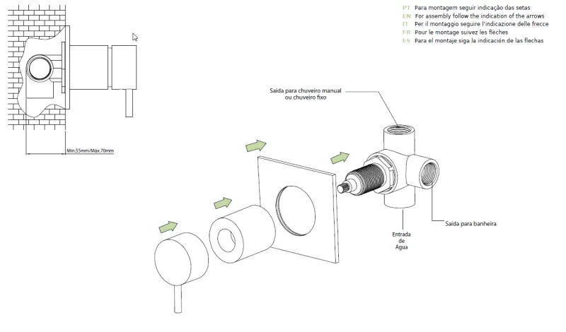 Waterevolution Flow Deviatore ad incasso a 2 vie PVD rame spazzolato con rosetta rotonda T1482RCPE