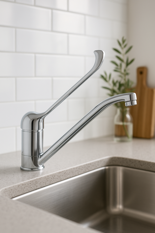 PB Clinic Rubinetto da cucina per disabili con beccuccio girevole e leva lunga Cromo 1208953266