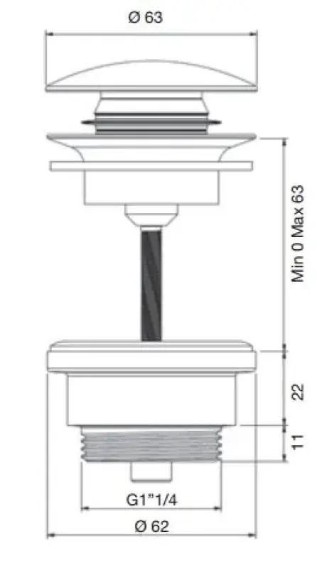 PB Unix tappo per lavabo 1 1/4 chiudibile push up click clack acciaio inox 1208953285