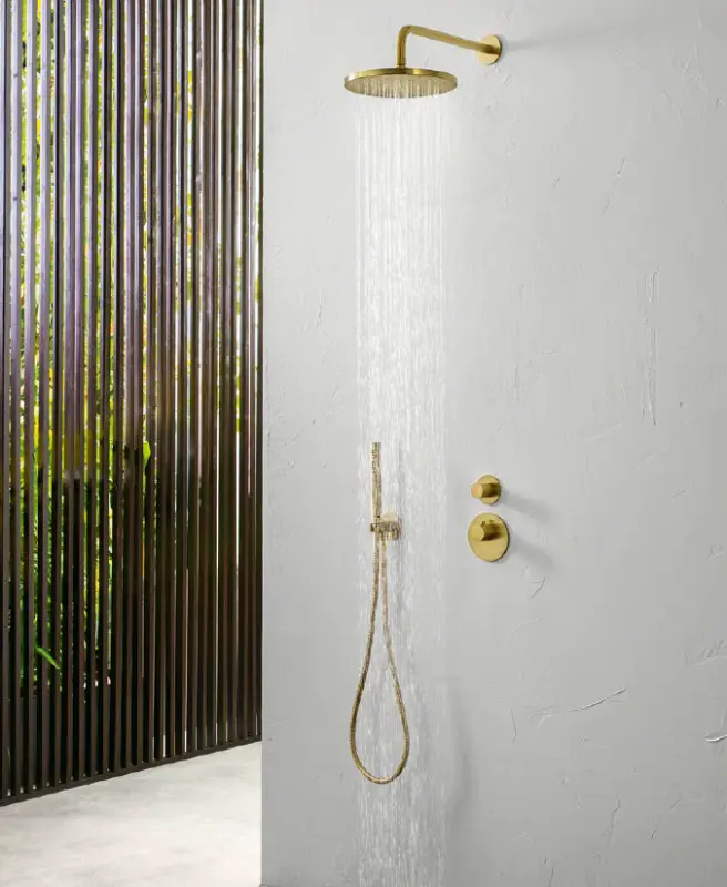 SB Rubinetterie 316 set doccia manuale con tubo e gancio appendiabiti in ottone spazzolato PVD 1208953547