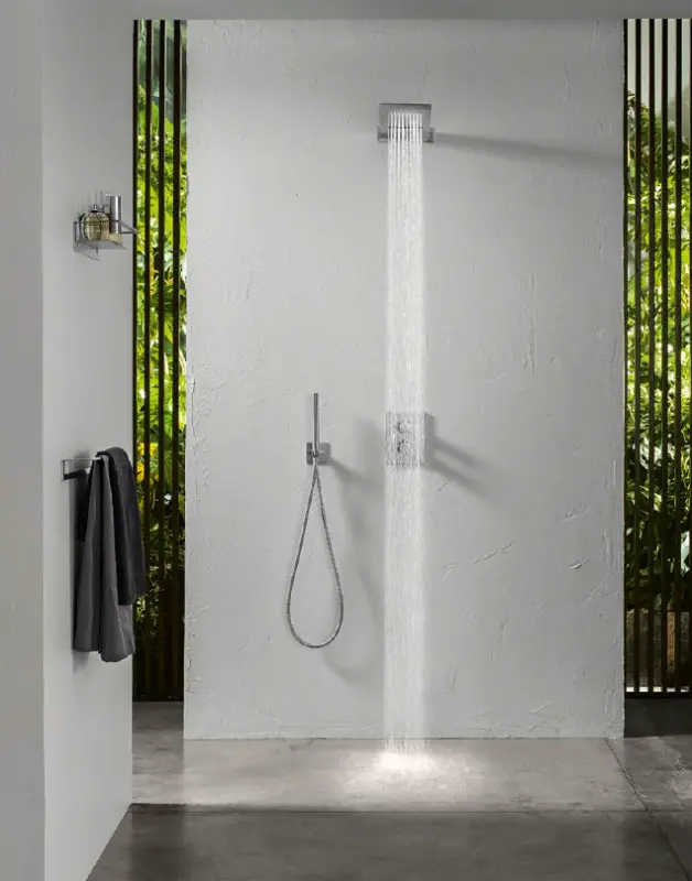 SB 316 Set doccia a mano quadrata con tubo e gancio di sospensione in acciaio inossidabile