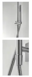 SB 316 Set asta doccia quadrata con doccetta e tubo flessibile in acciaio inossidabile.