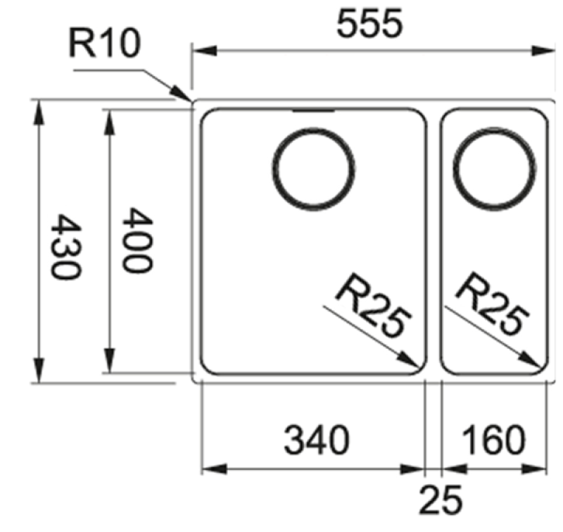 Franke Mythos MYX 160.34.16 BL lavello sottopiano in acciaio inox da una vasca e mezza 34+16cm 122.0638.273