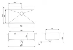 Ausmann Weser Lavello in acciaio inossidabile dorato PVD Oro 79x51 con foro per rubinetto montaggio a filo sopra e sotto il piano 080907