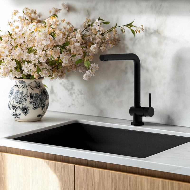Ausmann Minta Rubinetto da cucina nero opaco con becuccio girevole 1208953747
