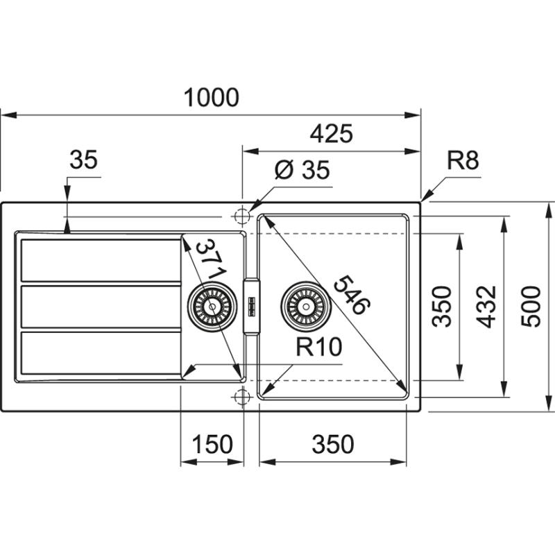 Franke Sirius 2 S2D 651 plastica nera 1,5 lavandino con una vaschetta e mezza con scolapiatti incorporato 100x50 143.0634.554