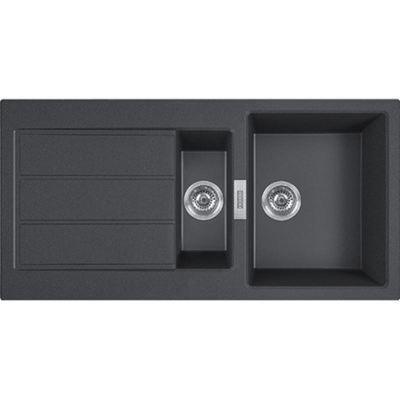 Franke Sirius 2 S2D 651 plastica nera 1,5 lavandino con una vaschetta e mezza con scolapiatti incorporato 100x50 143.0634.554