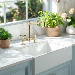 PB Nostalgic Rubinetto da cucina a ponte in ottone naturale beccuccio angolato con manopole a stella PBN.MES.H.ST