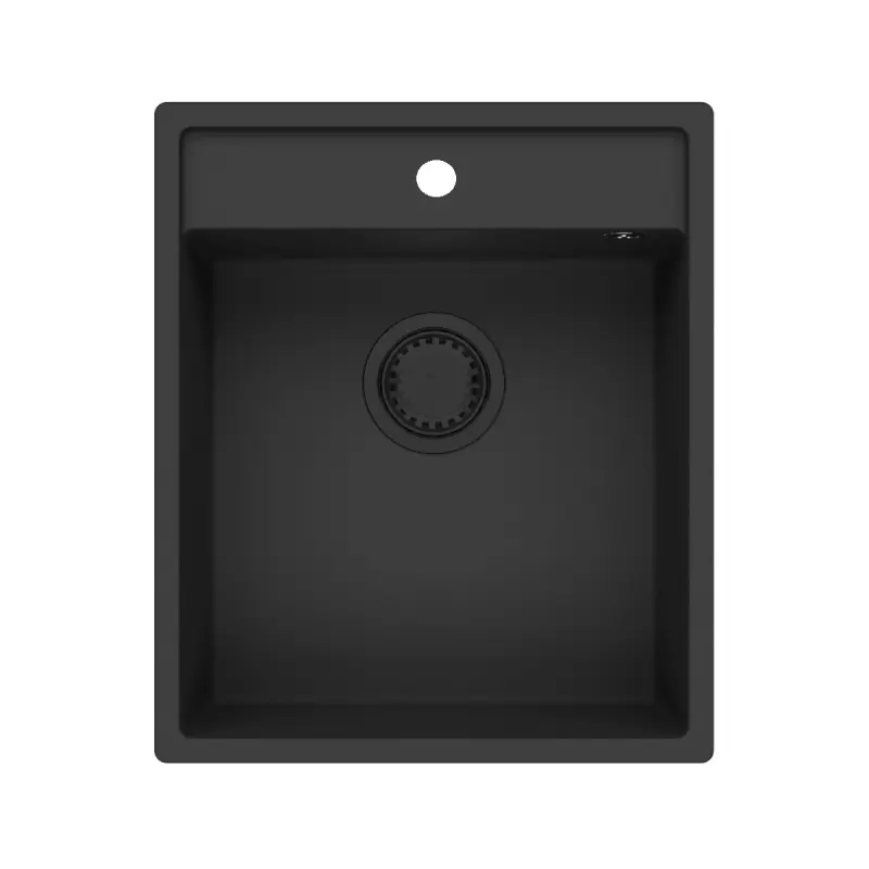 GraniteMy Bremen lavello in granito 44x52 cm nero da appoggio, sottotop e filo top con piano per rubinetto 1208953870.